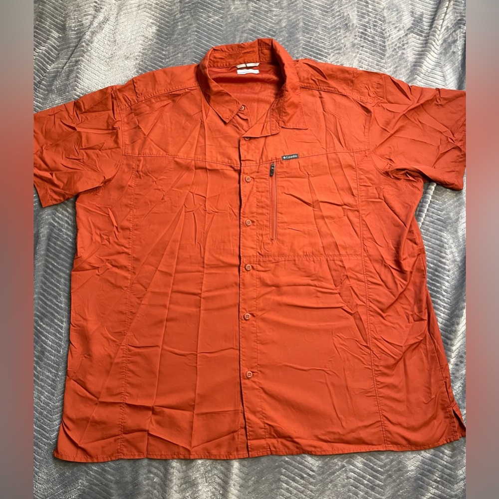 Mens Columbia Kestrel Trail‎ 100% Nylon UPF Orange Vented Shirt XXL